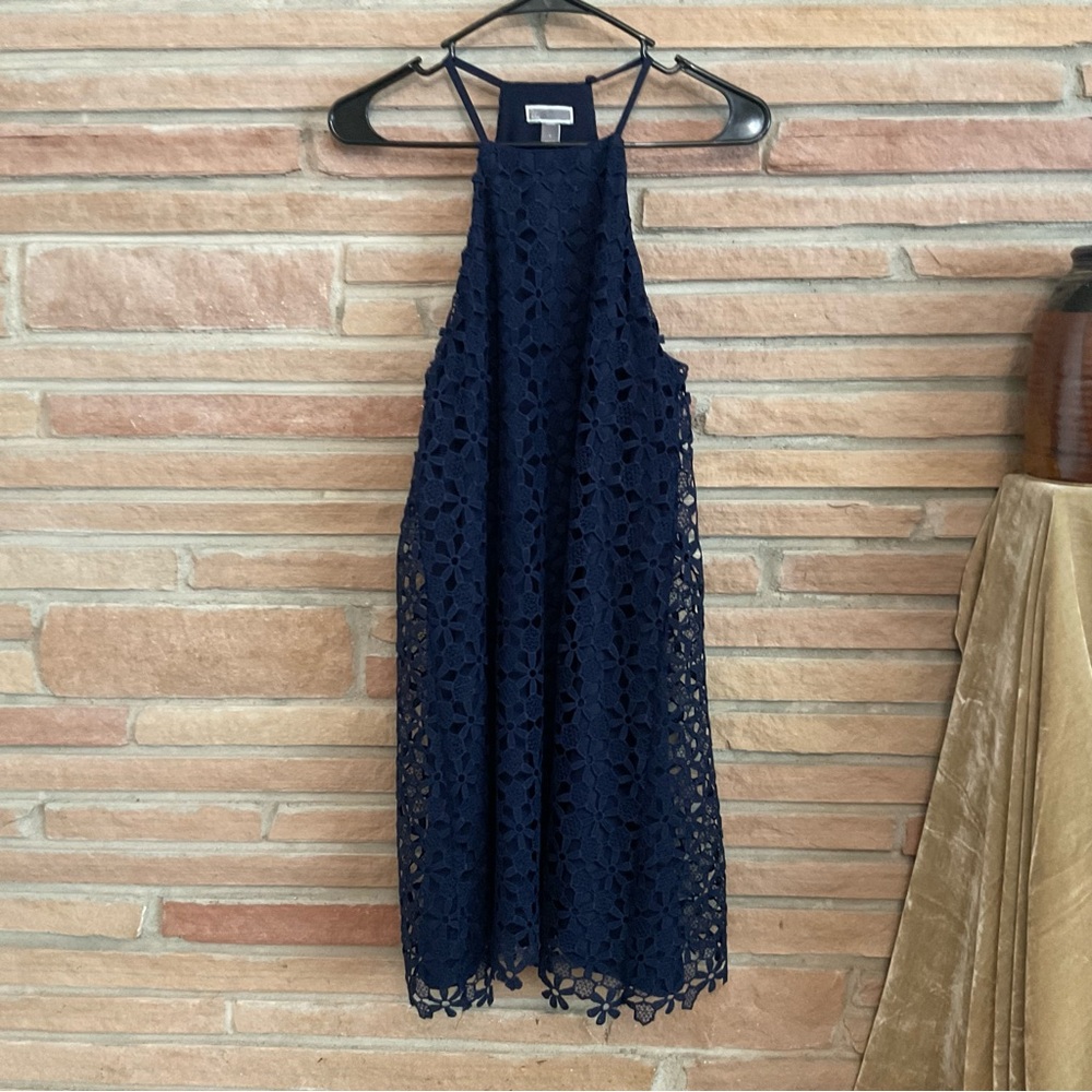 Chelsea 28 Dark Blue Floral Crochet Lace Sleeveless Dress Small - Picture 4 of 8